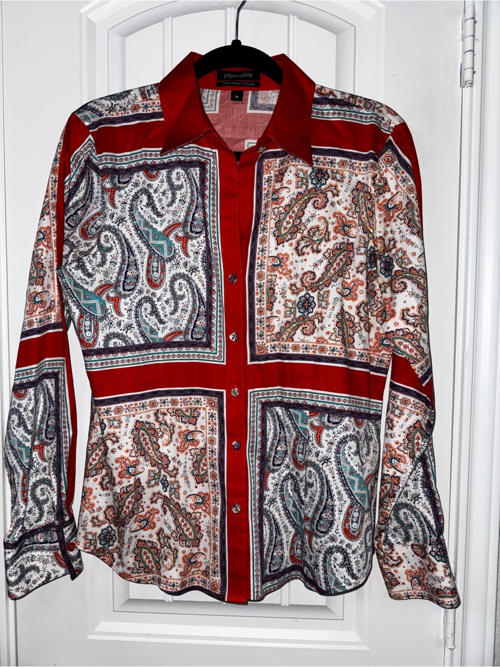 Paperwhite Red and White Paisley Patchwork Button-Down Shirt